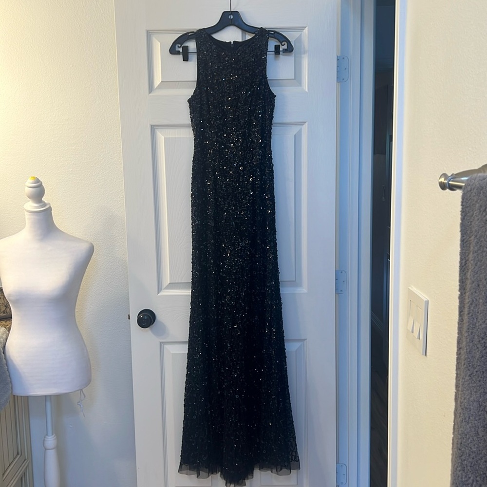 NWT Adrianna Papell Blue Sequin Gown